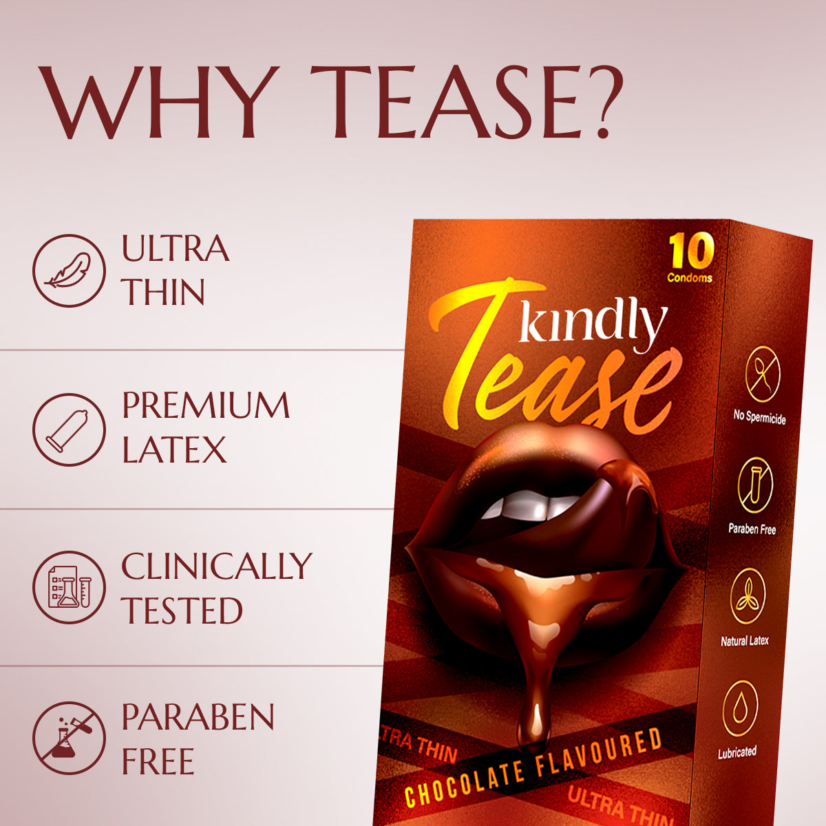 Tease Condoms- Ultra Thin- Chocolate Flavour - Pack of 10