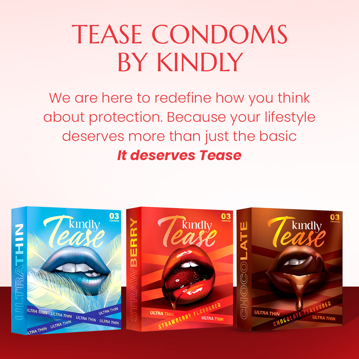 Tease Condoms- Ultra Thin- Strawberry Flavour - Pack of 3