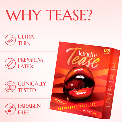 Tease Condoms- Ultra Thin- Strawberry Flavour - Pack of 3