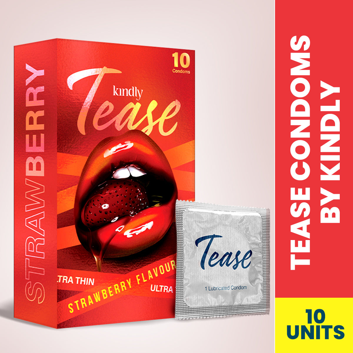 Tease Condoms- Ultra Thin- Strawberry Flavour -Pack of 10